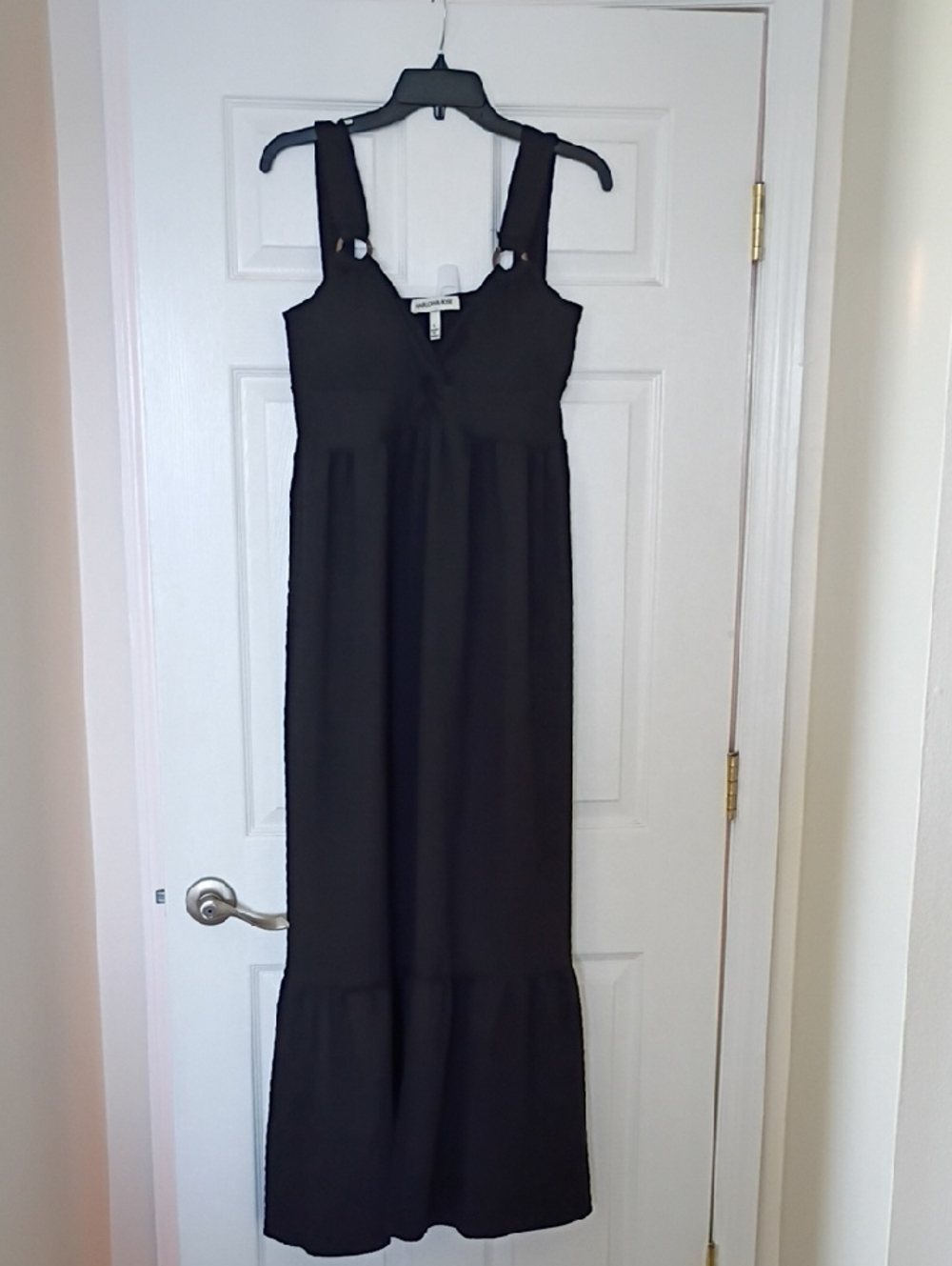 Harlow & Rose Black Maxi Dress with Ring-Detail Straps, L